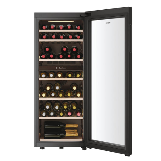 Haier Wine Bank 50 Serie 7 Cantinetta Vino Doppia Temperatura, 77 Bottiglie, Vetro Anti-UV, LED 3D, Controllo tramite App