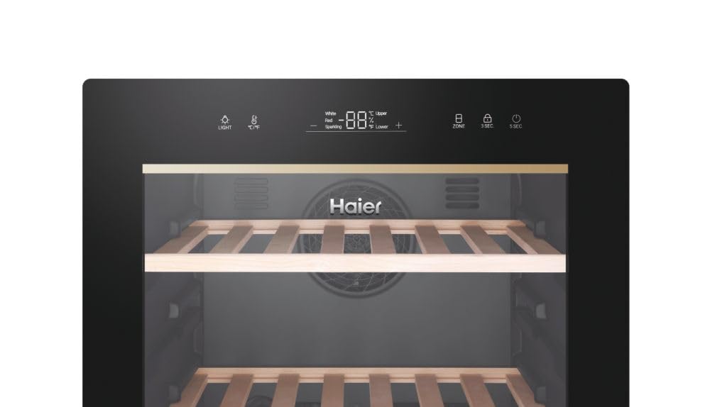 Haier Wine Bank 50 Serie 5 Cantinetta Vino Doppia Temperatura, 79 Bottiglie, Vetro Anti-UV, LED 3D, Controllo tramite App