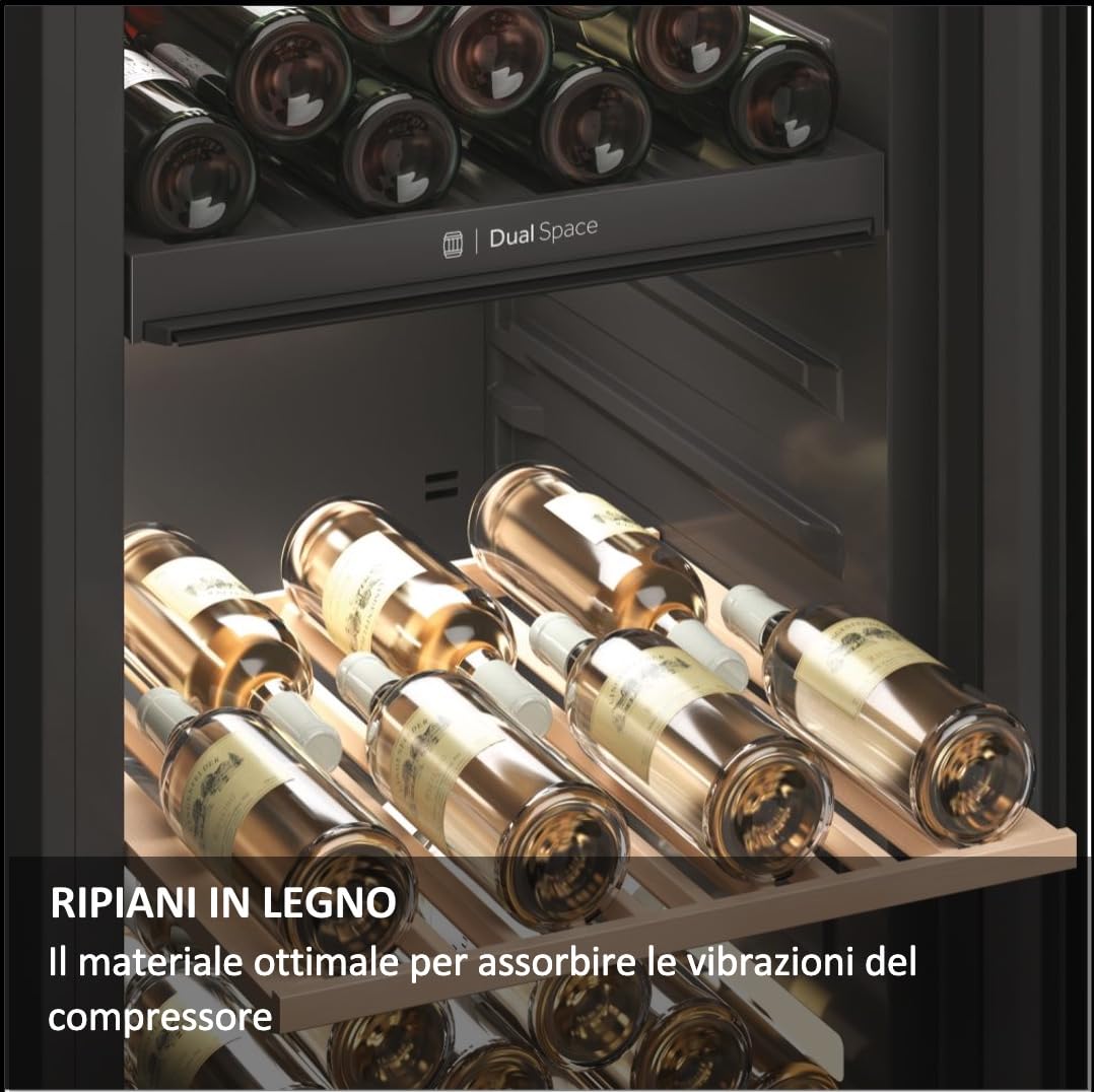 Haier Wine Bank 50 Serie 5 Cantinetta Vino Doppia Temperatura, 79 Bottiglie, Vetro Anti-UV, LED 3D, Controllo tramite App