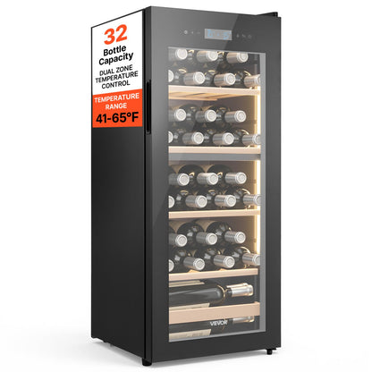 VEVOR Cantinetta per Vino Autoportante, Capienza 32 Bottiglie Doppia Zona, Temperatura Regolabile 5°C a 18°C