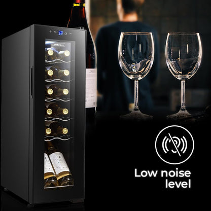 Nilson Enoteca 12 Bottiglie Nero, NVN1200S. Ciclica, livello sonoro 44 dB, zona unica di temperatura, display digitale, luce interna a LED