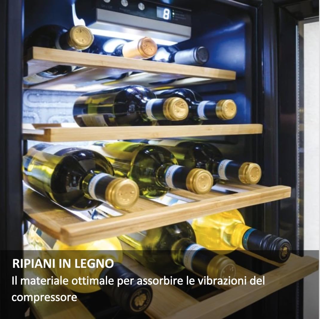 CANDY DiVino Cantinetta vino, 21 Bottiglie con porta in vetro, Ripiani in bambù 6 + 1 wine rack, Controllo elettronico