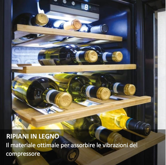 CANDY DiVino Cantinetta vino, 21 Bottiglie con porta in vetro, Ripiani in bambù 6 + 1 wine rack, Controllo elettronico