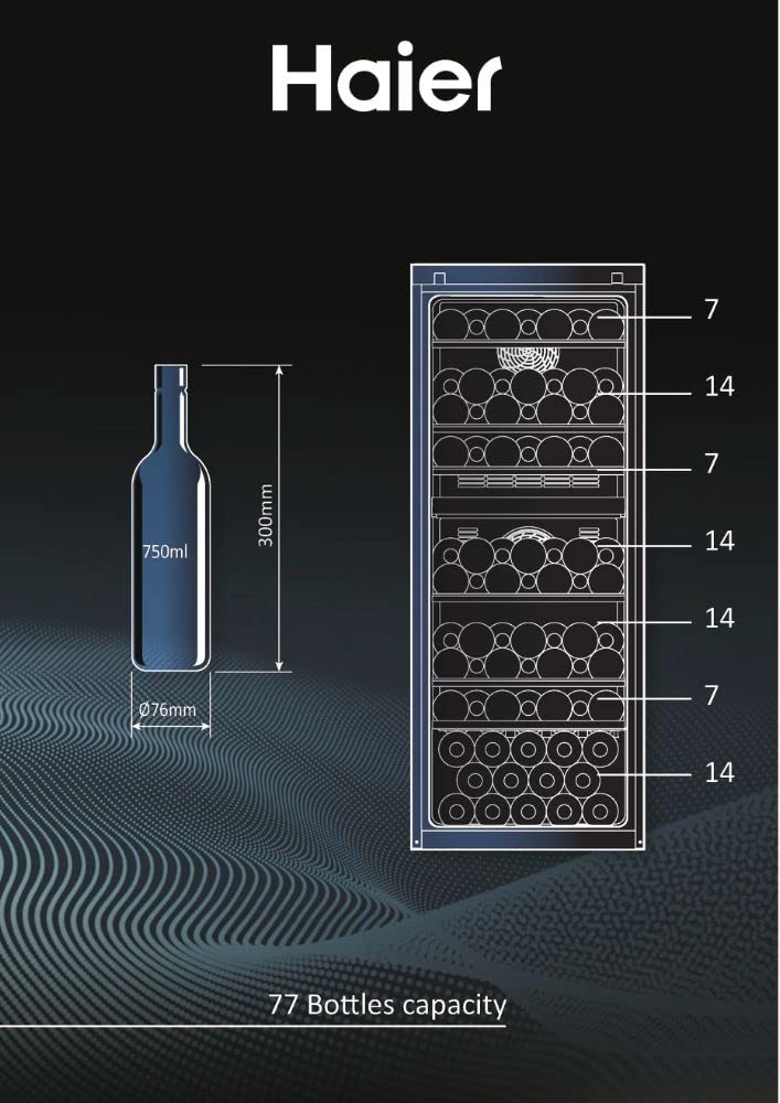 Haier Wine Bank 50 Serie 7 Cantinetta Vino Doppia Temperatura, 77 Bottiglie, Vetro Anti-UV, LED 3D, Controllo tramite App