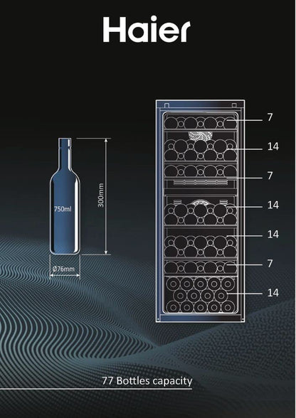 Haier Wine Bank 50 Serie 7 Cantinetta Vino Doppia Temperatura, 77 Bottiglie, Vetro Anti-UV, LED 3D, Controllo tramite App