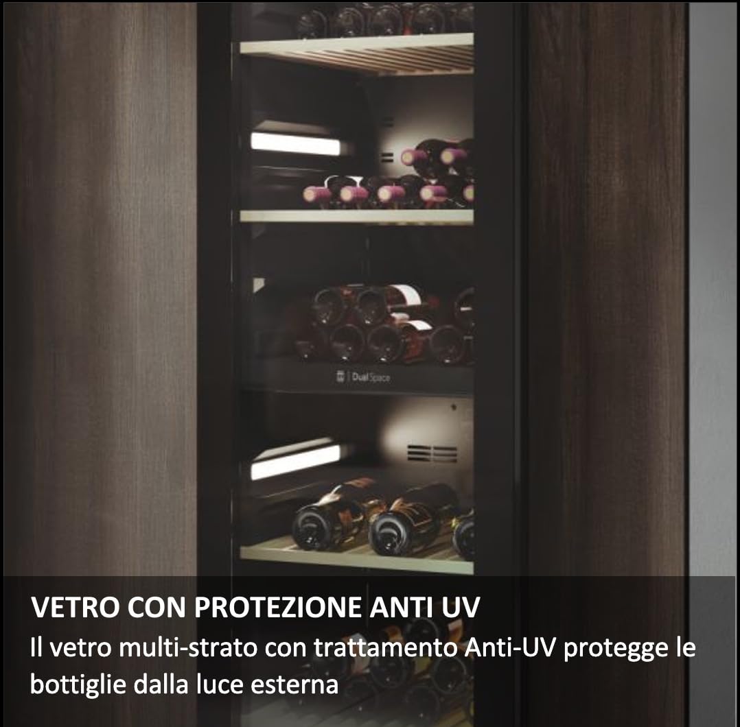 Haier Wine Bank 50 Serie 5 Cantinetta Vino Doppia Temperatura, 79 Bottiglie, Vetro Anti-UV, LED 3D, Controllo tramite App