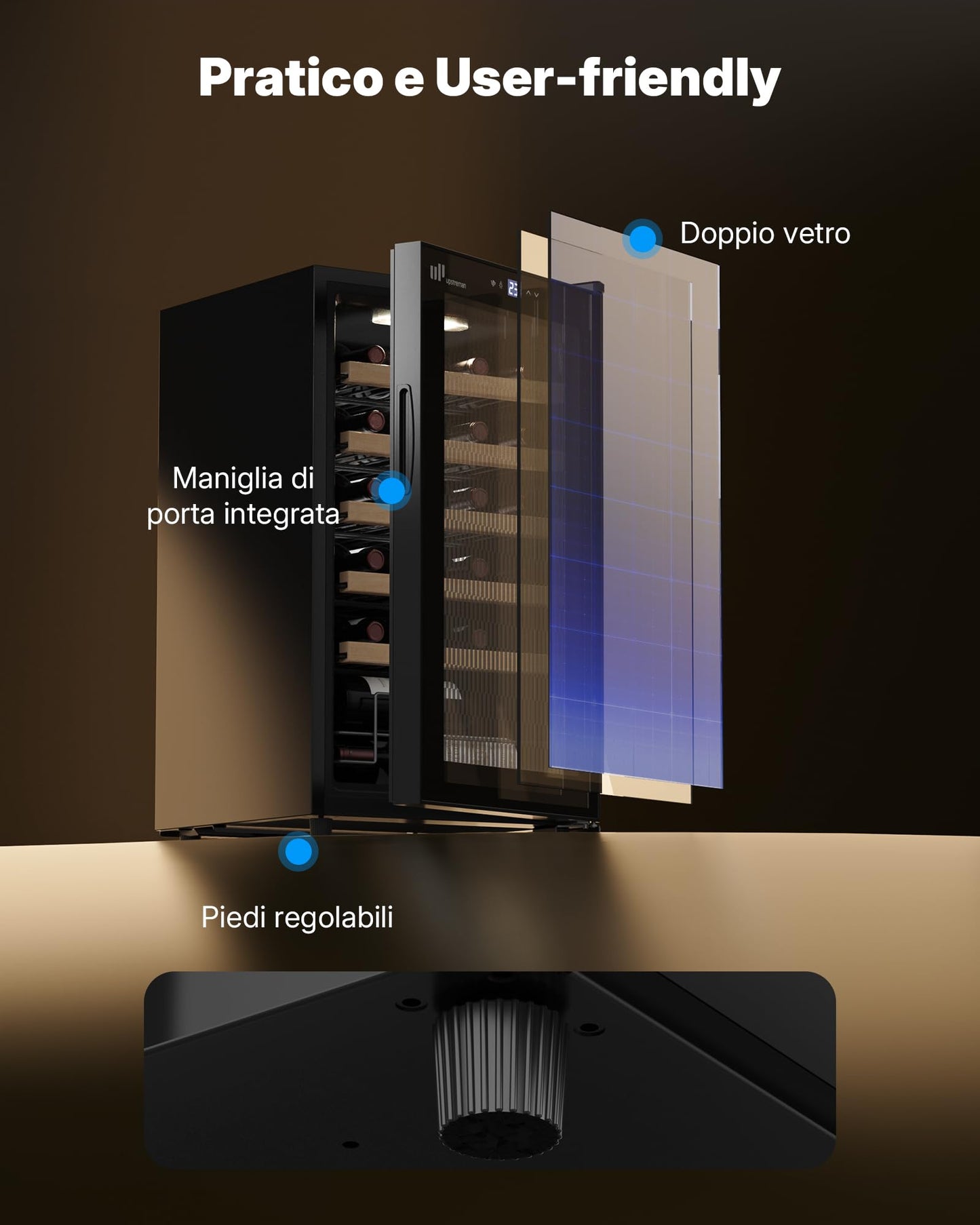 Upstreman Cantinetta Vino, 24 Bottiglie, Temperatura Regolabile 5°C - 20°C, da Incasso o Sottobanco, Display Touch
