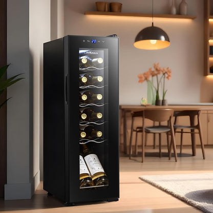 Nilson Enoteca 12 Bottiglie Nero, NVN1200S. Ciclica, livello sonoro 44 dB, zona unica di temperatura, display digitale, luce interna a LED
