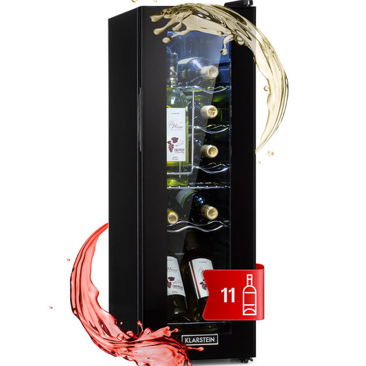 KLARSTEIN Shiraz Cantinetta Vino Nero – 12 Bottiglie, 32 L, 1 Zona | Frigo Vino, Porta in Vetro, Silenziosa, 5–18 °C
