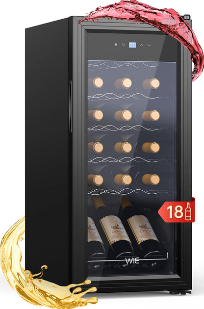 WIE Cantinetta Vino 18 Bottiglie (53L) – Cantinetta Refrigerata per Vino 5–18°C con Touch Screen, Frigo a Compressore