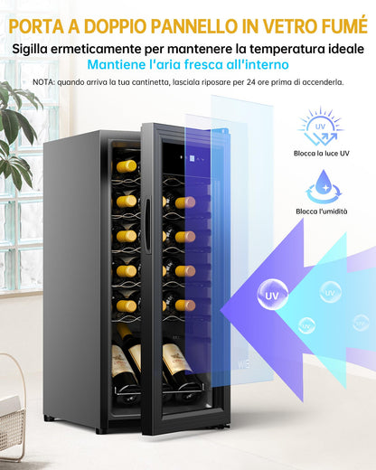 WIE Cantinetta Vino 18 Bottiglie (53L) – Cantinetta Refrigerata per Vino 5–18°C con Touch Screen, Frigo a Compressore