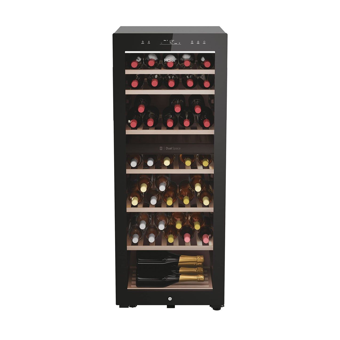 Haier Wine Bank 50 Serie 7 Cantinetta Vino Doppia Temperatura, 77 Bottiglie, Vetro Anti-UV, LED 3D, Controllo tramite App