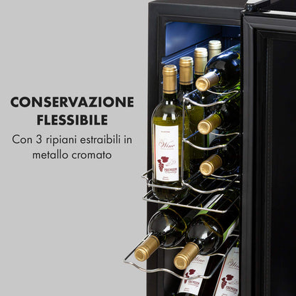 KLARSTEIN Shiraz Cantinetta Vino Nero – 12 Bottiglie, 32 L, 1 Zona | Frigo Vino, Porta in Vetro, Silenziosa, 5–18 °C
