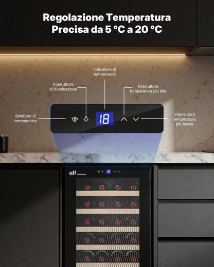 Upstreman Cantinetta Vino, 24 Bottiglie, Temperatura Regolabile 5°C - 20°C, da Incasso o Sottobanco, Display Touch