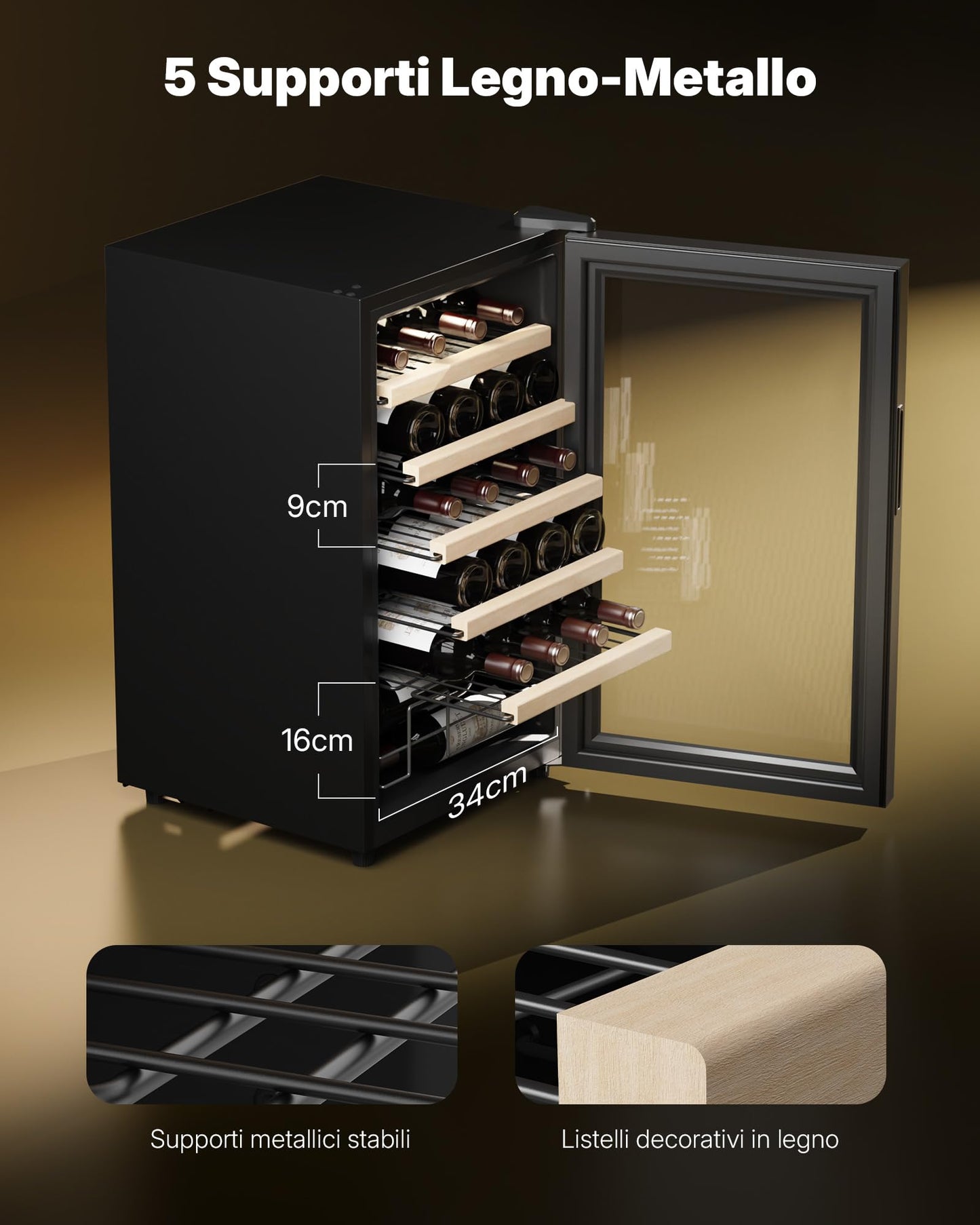 Upstreman Cantinetta Vino, 24 Bottiglie, Temperatura Regolabile 5°C - 20°C, da Incasso o Sottobanco, Display Touch