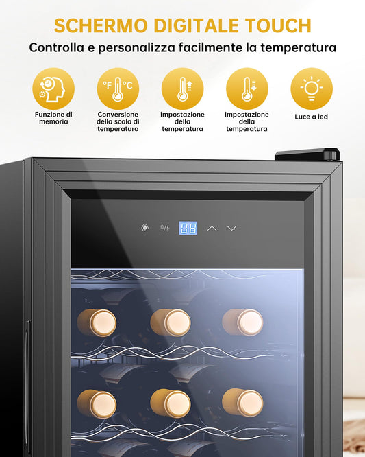WIE Cantinetta Vino 18 Bottiglie (53L) – Cantinetta Refrigerata per Vino 5–18°C con Touch Screen, Frigo a Compressore