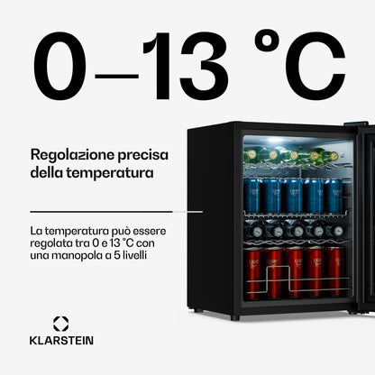 KLARSTEIN Frigo Vetrina Bibite 60L - Porta in Vetro a Specchio, LED, Temperatura 0-13°C, 4 Ripiani Regolabili
