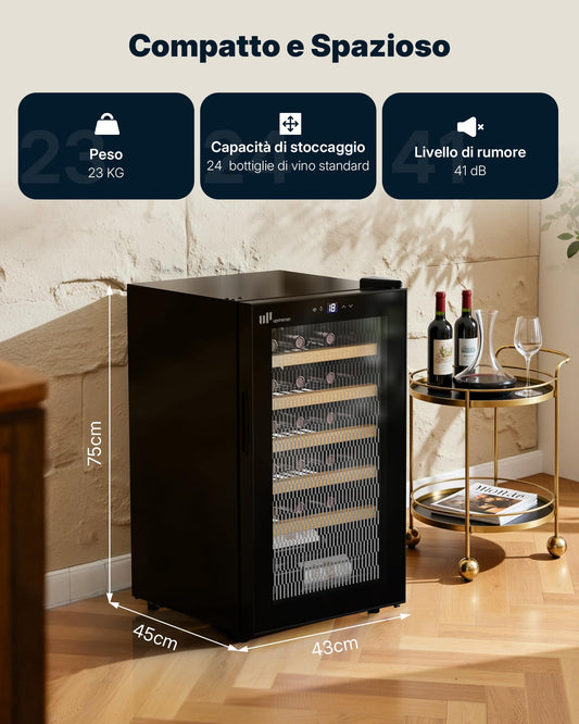 Upstreman Cantinetta Vino, 24 Bottiglie, Temperatura Regolabile 5°C - 20°C, da Incasso o Sottobanco, Display Touch
