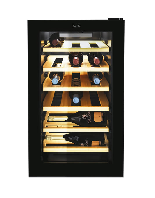 CANDY DiVino Cantinetta vino, 21 Bottiglie con porta in vetro, Ripiani in bambù 6 + 1 wine rack, Controllo elettronico