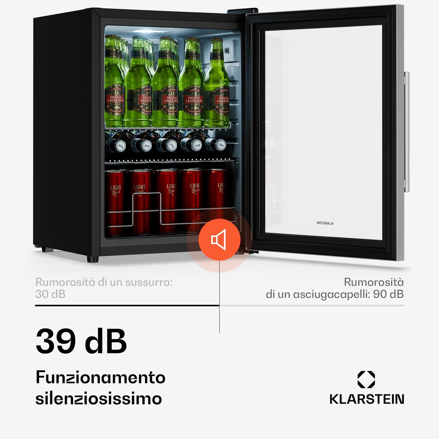 KLARSTEIN “Beersafe” – Mini frigorifero per bevande, minibar silber - 65 Liter