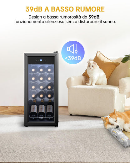 WIE Cantinetta Vino 18 Bottiglie (53L) – Cantinetta Refrigerata per Vino 5–18°C con Touch Screen, Frigo a Compressore