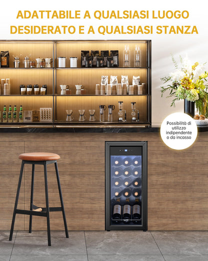 WIE Cantinetta Vino 18 Bottiglie (53L) – Cantinetta Refrigerata per Vino 5–18°C con Touch Screen, Frigo a Compressore