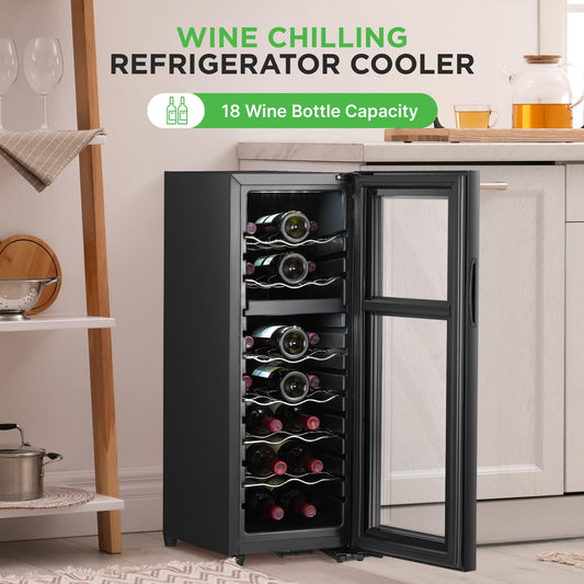 NutriChef Cantinetta Frigorifero per Vino, 18 Bottiglie e Capacità Interna di 58,2 Litri, Zona Singola con Controllo Touch